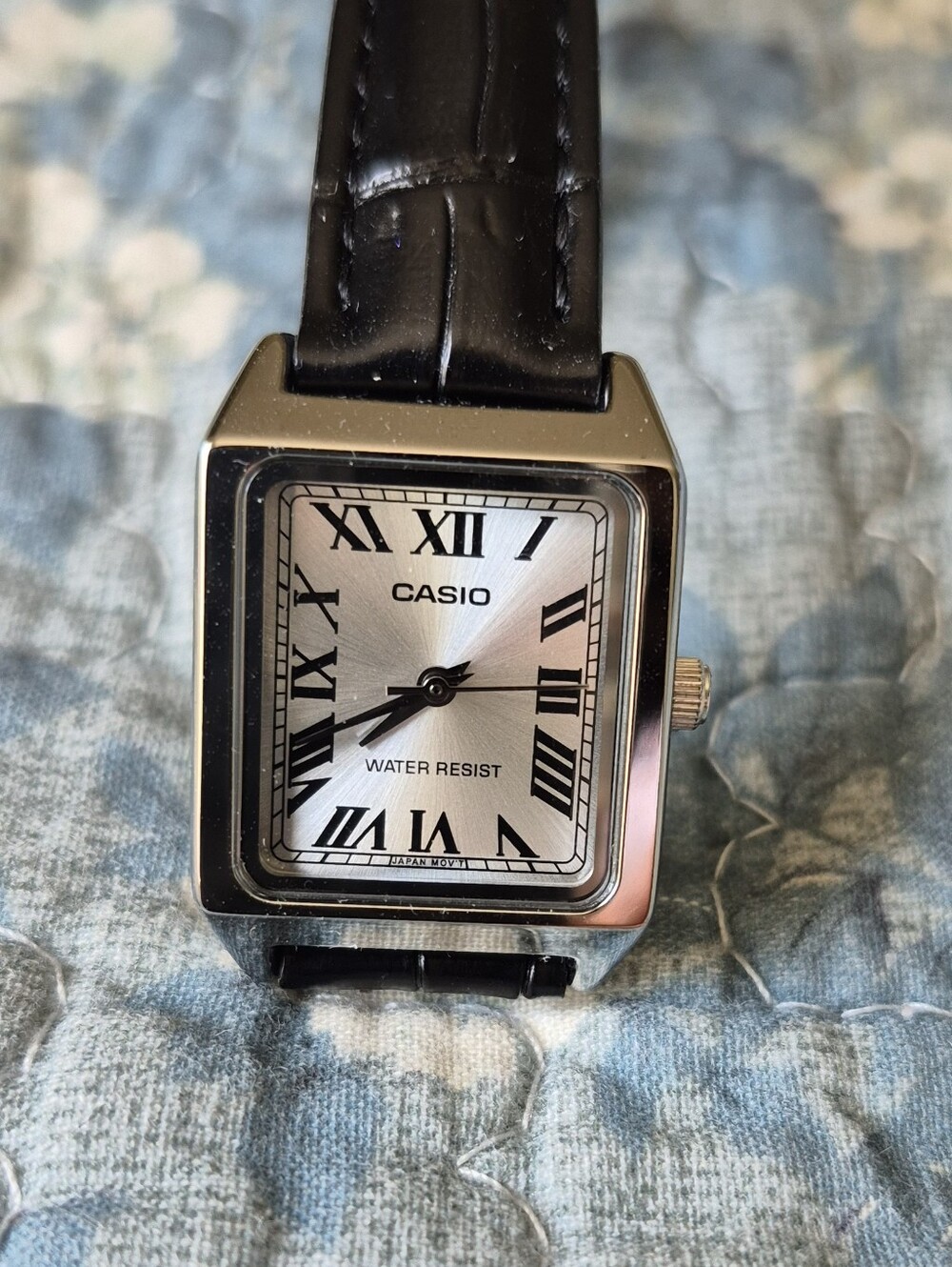 New Women's Casio Watch, Battery Powered, Stainless Steel W/ Black Leather Band